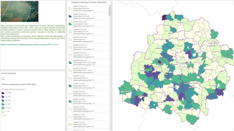 Grafika dla mapy: Scalenia gruntów w Województwie Łódzkim